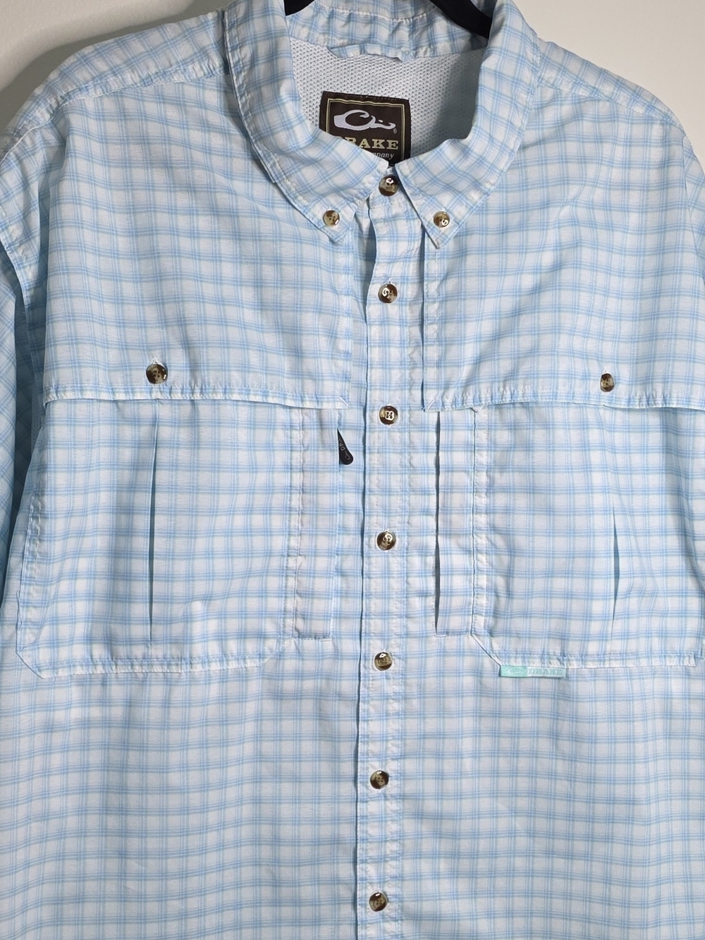 Drake Light Blue White Plaid Men's Button-Down Shirt